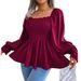 2024 European American Autumn/Winter Plus Size Women's Square Neck Long Sleeve Chiffon Blouse, Casual And Elegant,_ecoleips.com