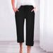 Suitable For All Seasons Summer Autumn New Women's Loose Breathable Linen Capri With Side Pockets And Split Hem Casual Pants_ecoleips.com