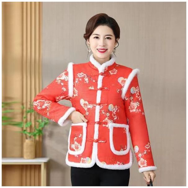 girl Winter 2024 Fleece-Lined Thickened Mom's Chinese Style Jacket New Retro Embroidered Button Coat Cotton Outerwear_ecoleips.com