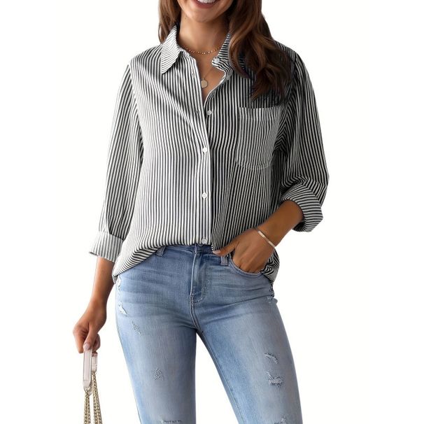 Striped Shirt, Loose And Casual Long-Sleeved Top For Women Fashionable And Versatile Wholesale Clothing_ecoleips.com