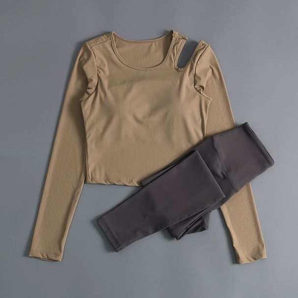 Yoga Suit With Chest Pad Long Sleeved Sports Top New Fitness Suit Pilates Training Suit_ecoleips.com