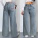 Women's High Waist Wide Leg Jeans With Pink Bow Embroidery - Comfortable Stretch Denim Pants For Casual Streetwear_ecoleips.com