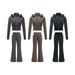 Women's Street Style Retro Washed Sports Detachable Cardigan Hooded Sweatshirt And Flared Slim Fit Trousers Set Outdoor Suit_ecoleips.com