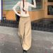American Brown Waistband Patchwork Plaid Casual For Women In Autumn Winter, With A Lazy Design And Loose Wide Leg Pants_ecoleips.com