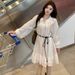Autumn New Korean Fashion Camellia Long Sleeve Maternity Dress With Belt_ecoleips.com