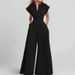 Women's Clothing Loose Fashion Elegant Short Sleeved V Neck Solid Color Wide Leg Jumpsuit_ecoleips.com
