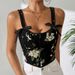 Retro Black Vest Lace Up Small Vest Floral Suspender Sexy Bra Retro Lace-Up Black Bralette – Floral Strappy Crop Top For Women_ecoleips.com