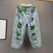 Women's Clothing Loose High Waist Slimming Heavy Industry Pearl Ripped Beggar Jeans Women's Trendy Pants(Belt Not Included)_ecoleips.com