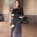 Women's Slim Fit Long Dress Tie Dye Pleated Gradient Elegant Style European American Fashion 2024_ecoleips.com