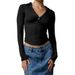 2025 New High-end Ribbed Polo Collar Long-sleeve T-shirt, Slim-fit Knit Top, Elegant Women's Clothing_ecoleips.com
