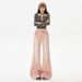 Minghai American Retro Rainbow Pink Jeans For Women, New Low-waist, Trendy, Floor-length, Non-tight-fitting, Slightly_ecoleips.com