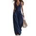 Summer New Arrival Women's Solid Color Button Pocket Casual Overalls Loose Fit European American Style Jumpsuit Romper_ecoleips.com