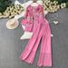 Women's Elegant Casual Two Piece Set Lightweight Chiffon Long Sleeved Top Loose Fitting Trousers Sophisticated Commute Wear_ecoleips.com