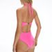 Women's Clothing Pink Halter Strap Hollow Metal Flower One Piece Swimsuit Women_ecoleips.com
