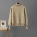 High Neck Fleece Lined Ribbed Sweater Women's Autumn Winter Knitwear Lazy Inner Style_ecoleips.com