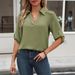 2026 European And American Fashion Casual Solid Color Polo Hollow V-Neck Three-Quarter Sleeve_ecoleips.com