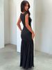 Mozision Diagonal Collar Sleeveless Sexy Maxi Dress Women Elegant Backless Bodycon Pleated Ruched Club Party Long Dresses_ecoleips.com