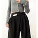 Women's Clothing High Waist Drape Wide Leg Pants Casual Loose Floor Length Double Button Straight Suit Pants_ecoleips.com