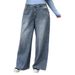 American-style Blue Wide-leg Extra-long Floor-length Ripped Loose-fit Casual Jeans For Women_ecoleips.com