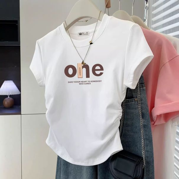 Korean Style Women's round Neck Short Sleeve T-Shirt Slim Fit Curved Hem Irregular Top Base Layer for Summer Alluring Pure_ecoleips.com