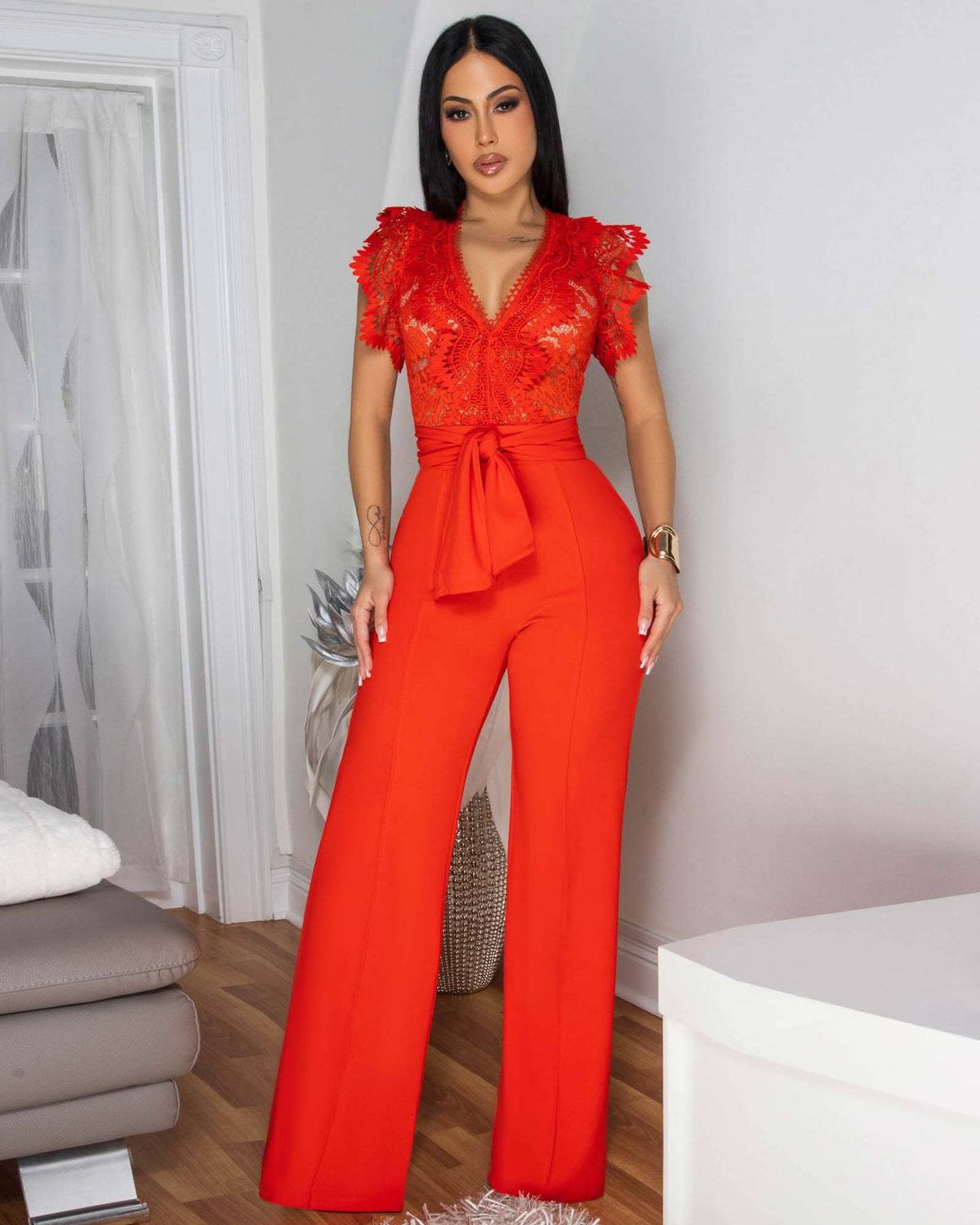 Women's Sleeveless Lace Splicing Sports Fitness Jumpsuit Casual Personalized Line Romper_ecoleips.com