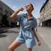 Women's Denim Jumpsuit Summer Short Sleeve High Waist Retro Style Stretch Comfortable Straight Leg Romper"_ecoleips.com
