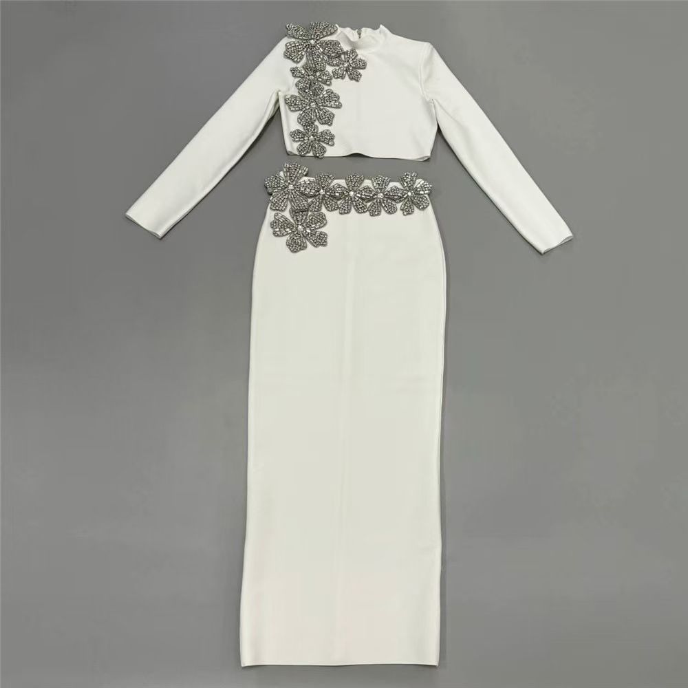 Women’s Clothing Fashion Suits, Heavy Duty Diamond Tube Tops, High Waist Skirts, Bandage Two Piece Party Dresses_ecoleips.com