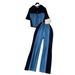 European And American Casual Simple Denim Patchwork Set For Women Summer Polo Collar Zipper Top + High Waist Wide Leg_ecoleips.com
