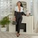 Women's Clothing Green Collar Suit Contrast Color Stitching Casual Two Piece Set_ecoleips.com