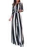 Women's Clothing autumn casual fashion black and white striped button pocket design shirt wide leg pants two piece set_ecoleips.com