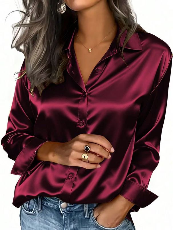 European And American Cross-Border Hot-Selling Satin Women's Loose Long-Sleeve Shirt Top_ecoleips.com