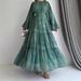 Modest Abaya Dress Elegant Muslim Floral Maxi Dress – Tiered Ruffled Sleeves & Tie-Waist Design_ecoleips.com
