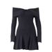 Black Knit Ruffled Mini Dress Women Patchwork Off-Shoulder Loose Slim Fashion Ribbed Dress Knitwear Clothes Female Dress_ecoleips.com