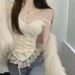 French-Style Sexy Lace Strapless Tank Top With Padding, Fashionable Lace, Elastic Pleated Back, Sweet Lace Trim_ecoleips.com