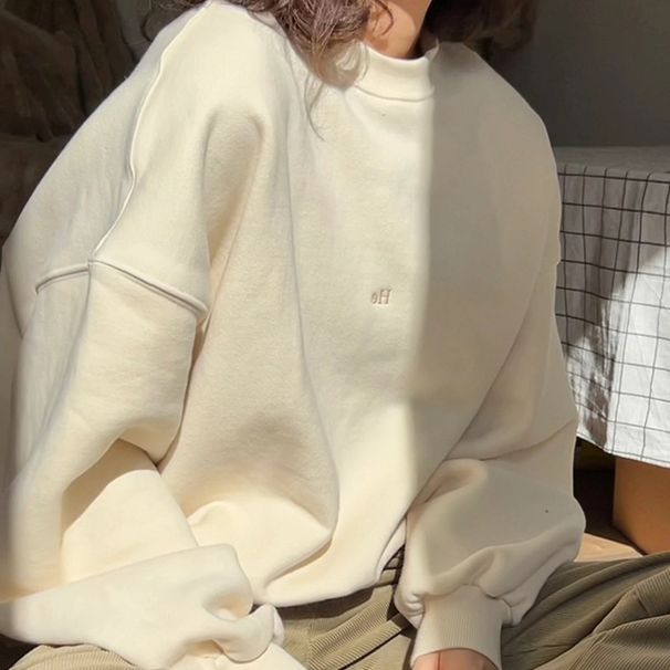 Apricot-colored Women's Sweatshirt For Spring And Autumn, High-end Embroidered Top, Loose Oversize Versatile Pullover_ecoleips.com