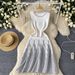 Women's Sleeveless round Neck Striped Knitted Dress European American Style Summer Waist Design Mid-Length Skirt_ecoleips.com