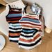 Women's Slim Fit Rainbow Stripe Sleeveless Top, Lightweight Ice Silk Knit Camisole For Summer Layering_ecoleips.com