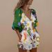 Women's Clothing Two Piece Suit Fashion Casual Cotton And Linen Printed Shorts Suit Puff Sleeves_ecoleips.com