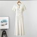Women's Clothing Summer Knitted Dress Round Neck Short Sleeve Slimming Shimmering Hollow Out Elegant Casual England Style_ecoleips.com