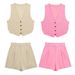Women's Clothing Summer New Casual Suit Split Vest Linen Shorts Suit_ecoleips.com