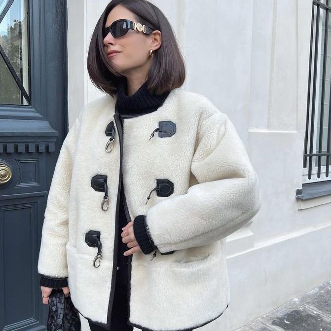 Elegant Cashmere Cardigan With Metal Lock Design – Women's Autumn & Winter Fashion Coat (S-XL, White/Brown)_ecoleips.com