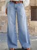 mid Rise Stretch Wide Leg Jeans for Women Casual Cotton Denim with Front And Back Pockets European And American Style_ecoleips.com