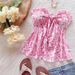 Women's Casual Floral Print Top Pink Spring/Summer New Resort Front Tie up Ruffle European American Style_ecoleips.com