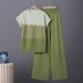 K Gradient Contrasting Design, Loose Round Neck Sleeveless Knit Shirt+high Waist Solid Color Wide Leg Pants Set_ecoleips.com
