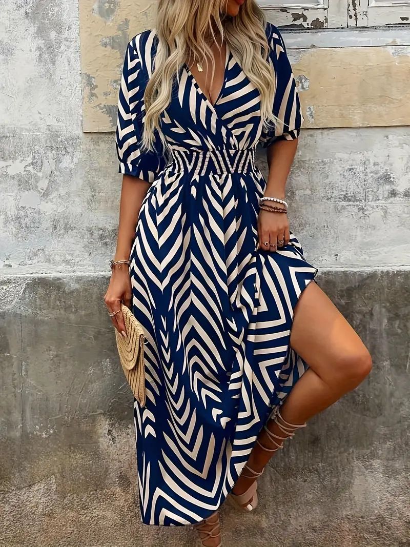 Women's Clothing Loose Women's Elegant Style Random Print Tie Dye Large Swing Dress_ecoleips.com