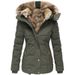 Women's Winter Fleece-Lined Hooded Coat With Faux Fur Trim – Slim-Fit Cotton Puffer Jacket For Cold Weather (Pink/Red/Black/Army Green/Blue/Beige)_ecoleips.com