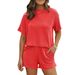 Women's Ribbed Knit Lounge Set – Casual American Style Summer Pants & Top (S-XXL, 13 Colors)_ecoleips.com