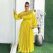 Elegant Plus Size Maxi Dress With 3D Floral Embroidery - High Waisted Long Sleeve Formal Dress For Women (L-3XL, Purple/Black/Green/Yellow)_ecoleips.com