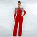 Women's clothing fashion sexy casual slim high collar see-through rhinestone tassel jumpsuit for women_ecoleips.com