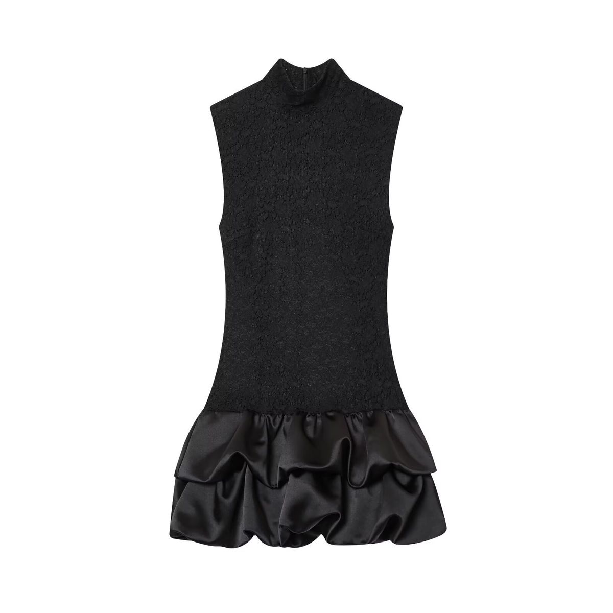 Women's Clothing High Neck Sleeveless Lace Patchwork Dress Slim Fit Short Fashionable Design For Spring/Autumn Summer_ecoleips.com